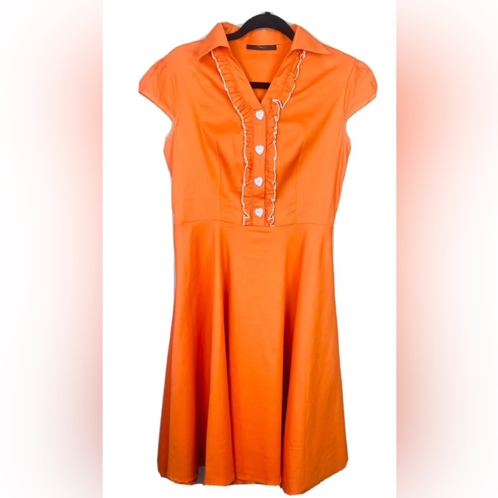 Anni Coco Orange A-Line Heart Buttons Ruffle Dress Size Medium.